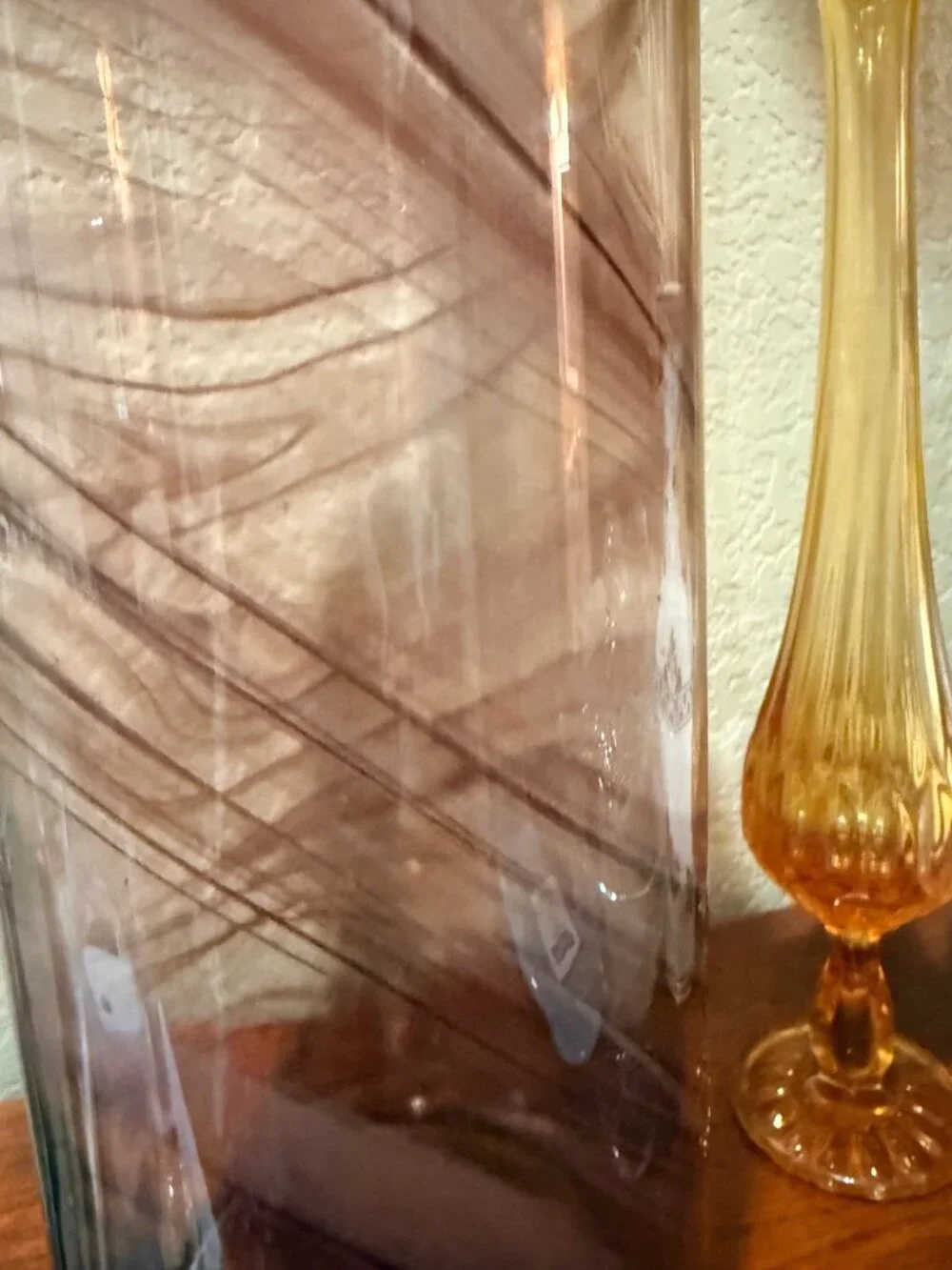 Vintage 19” Tall Amethyst Brown Swirl Art Glass Bottle Vase
